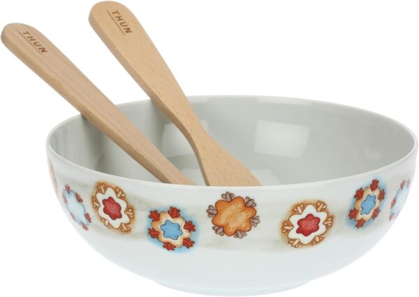 THUN - Set Ciotola Grande in Porcellana Decorata con Mestoli in Legno